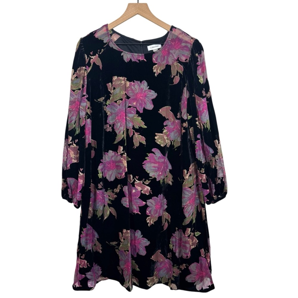 Calvin Klein Floral Velvet Burnout Dress Size 16 Boho Fairy Whimsigoth Office